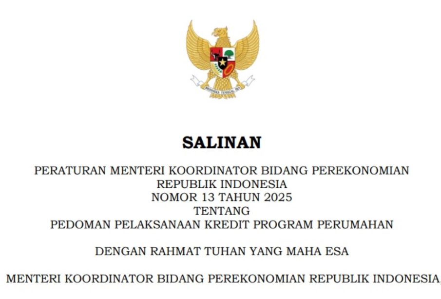 Permenko 13 Tahun 2025 tentang Kredit Program Perumahan